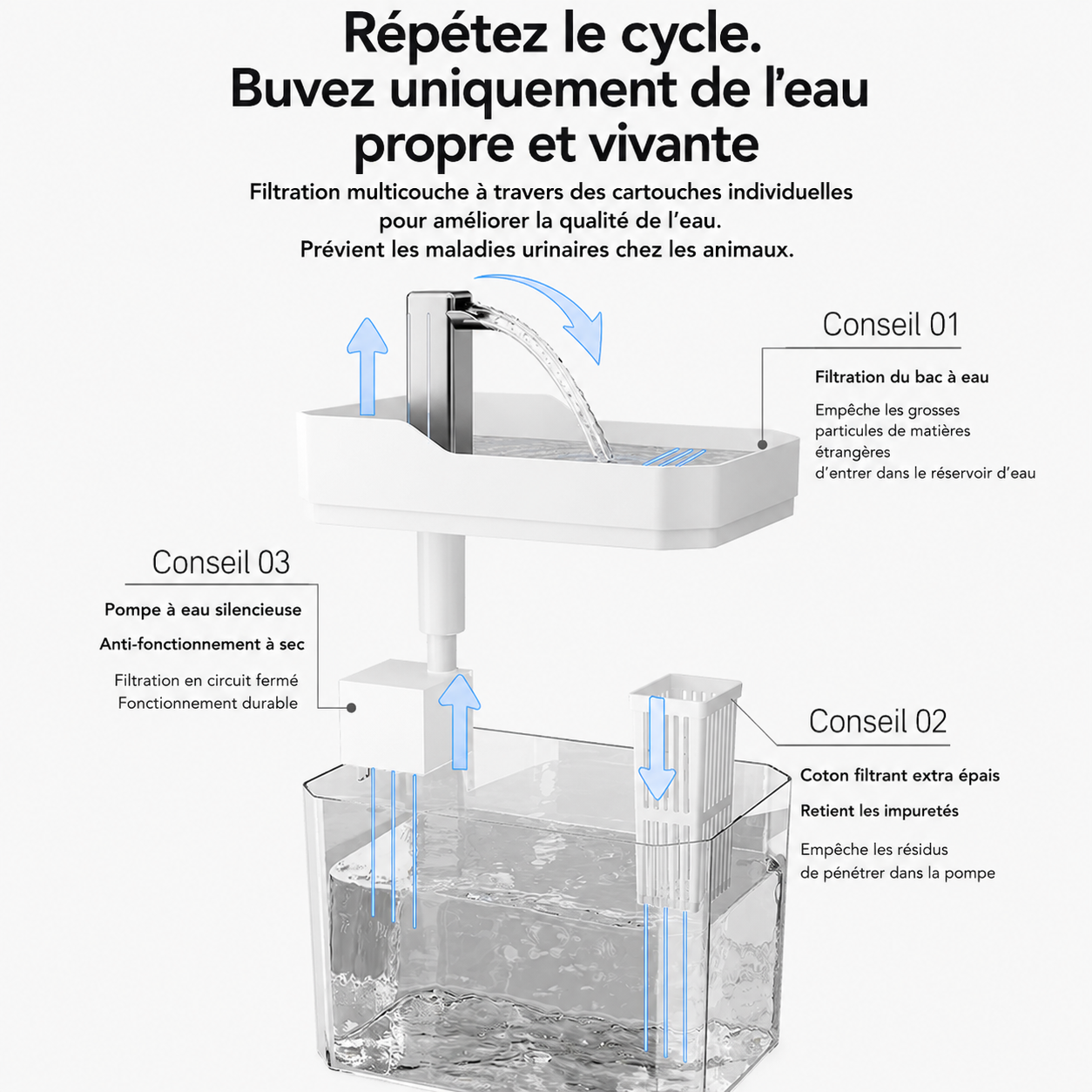 Fontaine Cristal™ 1,5 L – Hydratation continue pour chats