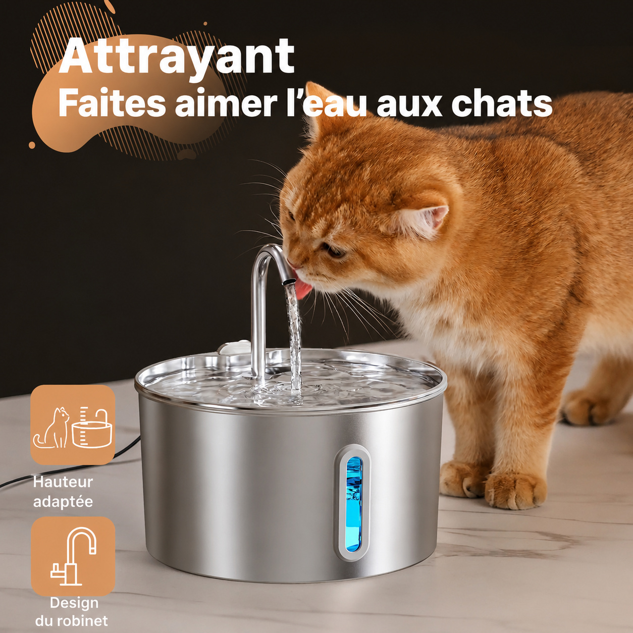 Fontaine Inox Premium™ 2,2 L – Silencieuse et hygiénique