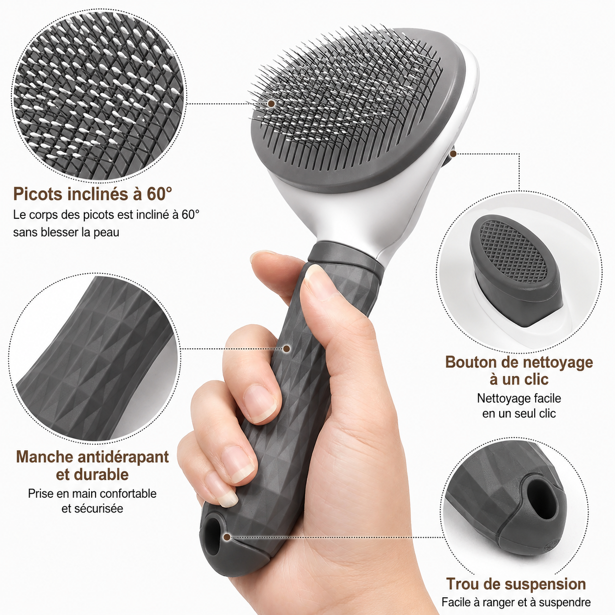 Brosse Autonettoyante Premium Pawnest™ – Élimination rapide des poils pour chats et chiens